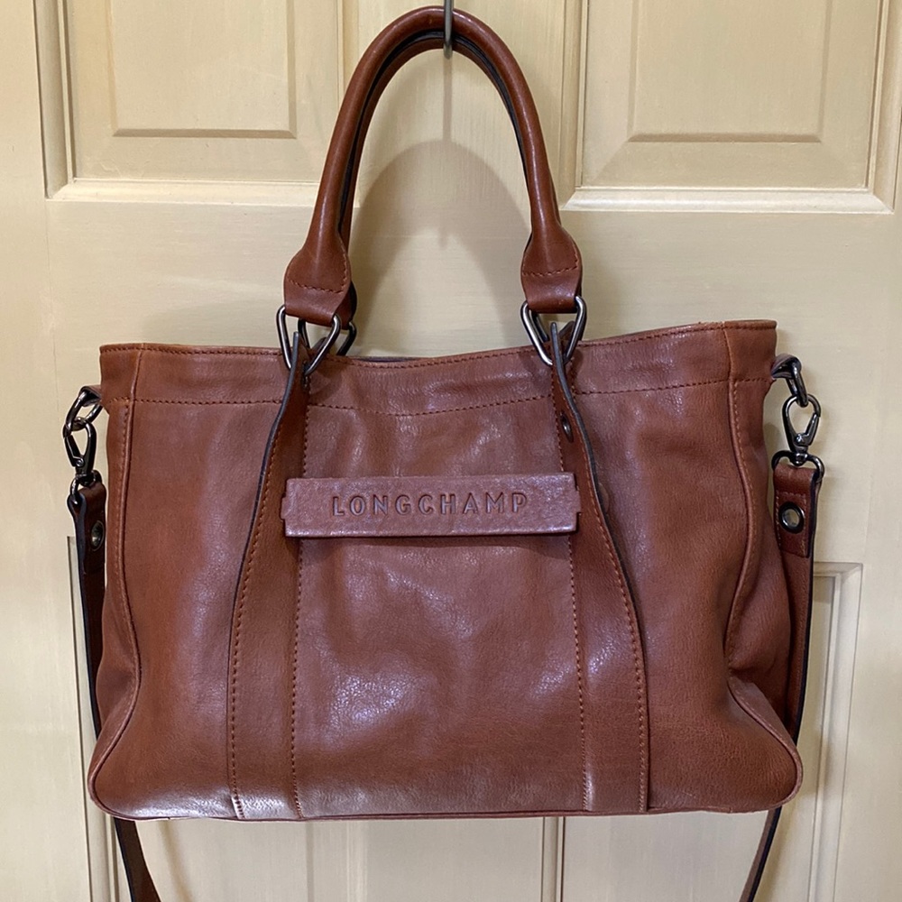 Longchamps brown leather convertible crossbody bag like new condition.